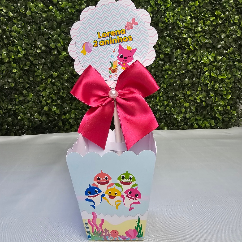 Centro de Mesa Cachepot BABY SHARK MENINA ROSA - Festa Infantil - Aniversario - Kit festa - Lembrancinha