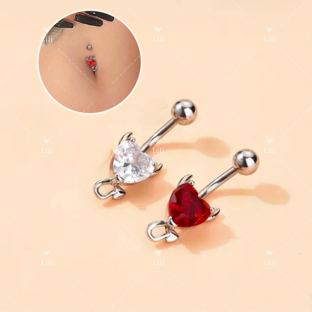 1Pc  Piercing De Umbigo em forma de Coração De Ruby De Aço Inoxidável