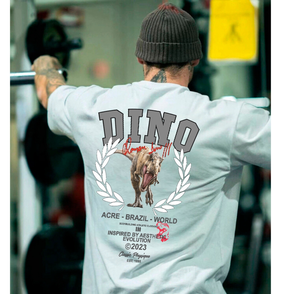 Camiseta Oversized Academia Dino Premium Estilosa Maromba Treino Confortavel Streetwear