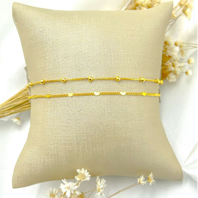 Kit 2 Pulseiras ouro 18k Folheada coração Conjunto Pulseira Feminina de pulseira bolinhas