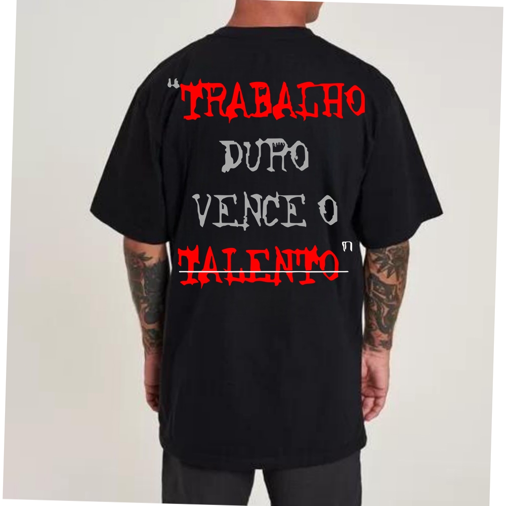 Camiseta Oversized Trabalho Duro Treino Confortavel Academia Premium Streetwear Maromba