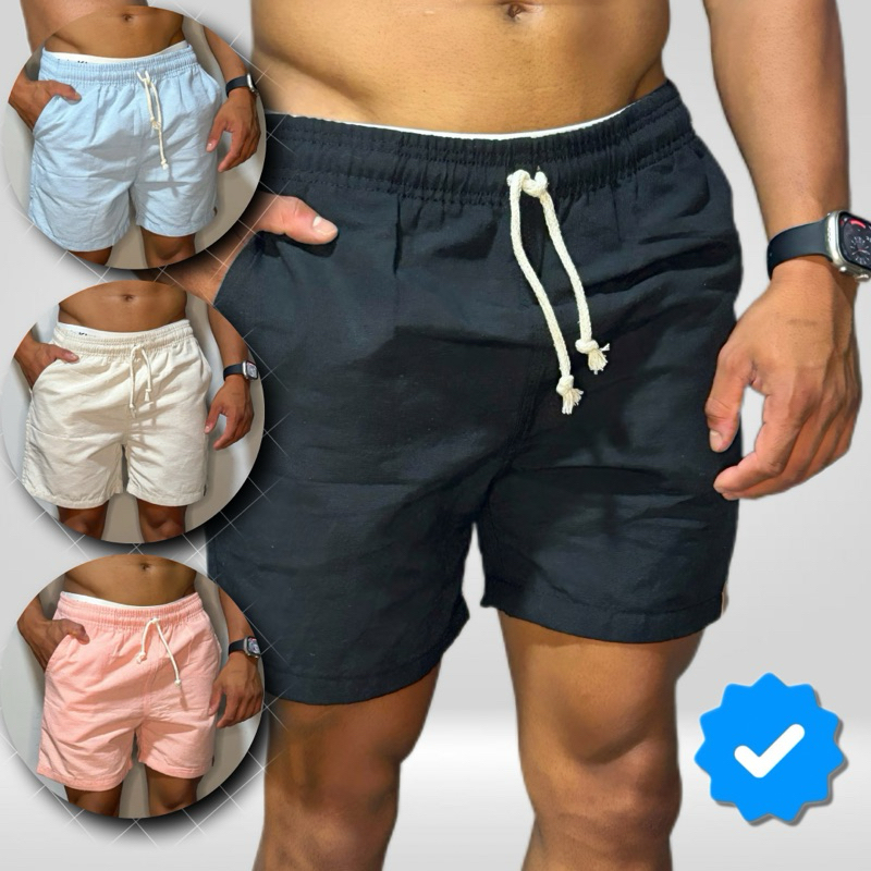 kit 2 Shorts Linho Masculino Básico Mauricinho Premium - Bermuda em Linho moda Praia verão
