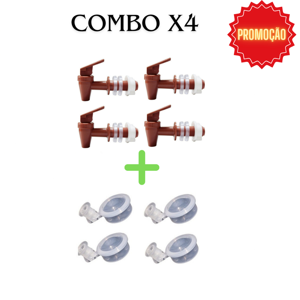 Kit C/4 Boia Dosadora + Kit 4 Torneiras Marrom Toque Para Filtro De Barro Bebedouro De Agua Por Gravidade Promoção