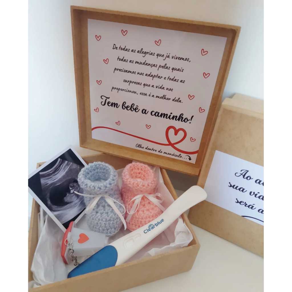 Kit Revelação de Gravidez com Sapatinho de Crochê em Oferta na Shopee