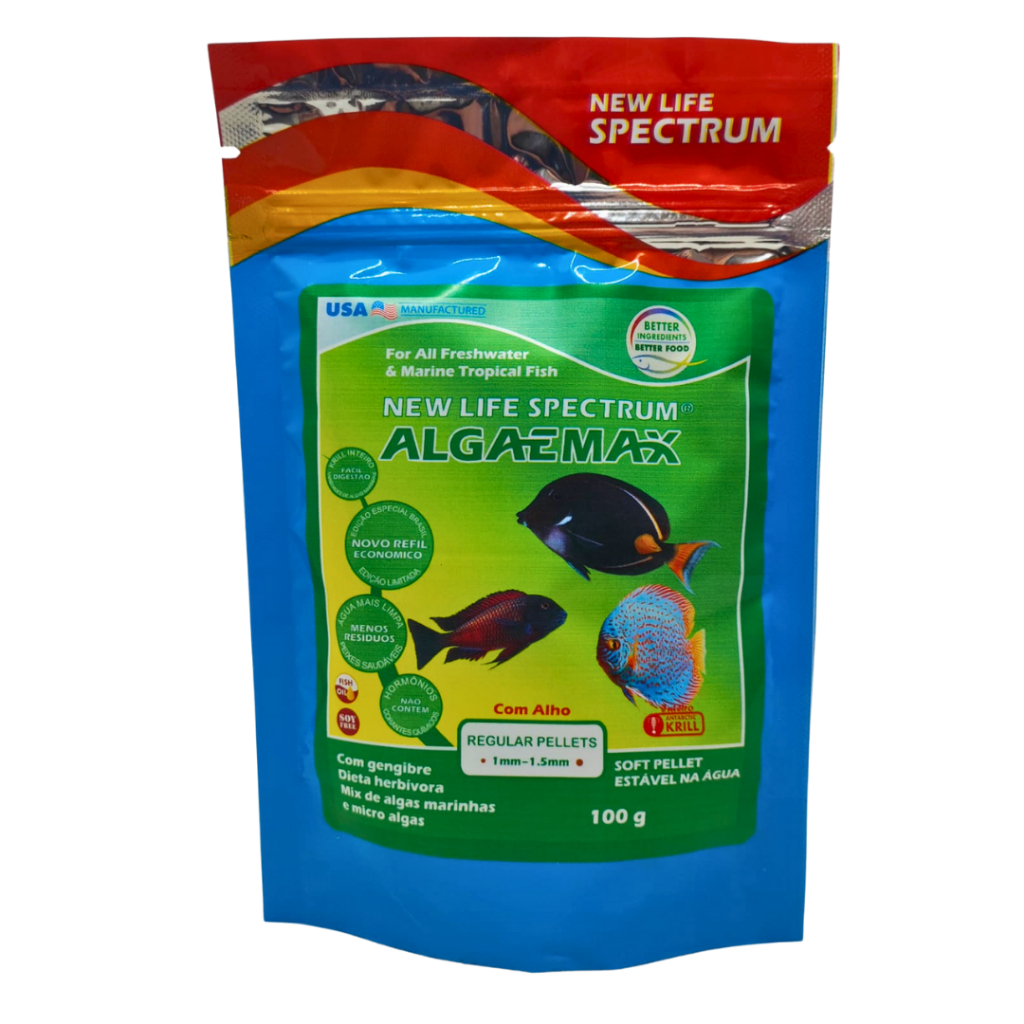 Ração New Life Spectrum Algaemax 100g Regular Pellet Com Alho Para Peixes