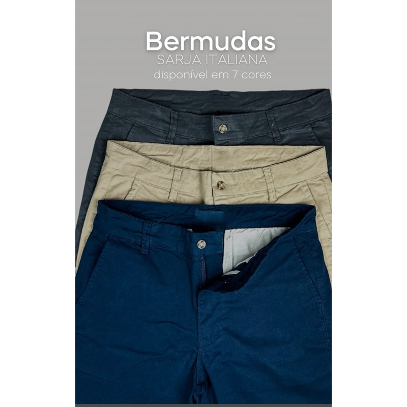 Bermuda masculina sarja com elastano corte alfaiataria