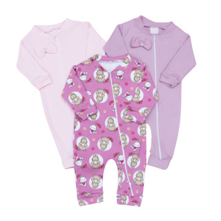 Macacão Zíper Bebe Menina Ursa Doçura Rosa 03 Peças 100% Algodão Roupas de Bebê Macacao Ziper em Oferta na Shopee