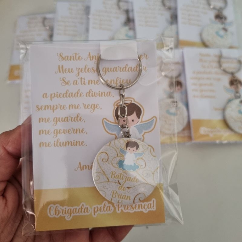 kit Lembrancinha Batizado Consagração Religioso Igreja Bloquinhos +  Chaveiros Personalizados Anjinho Anjinha
