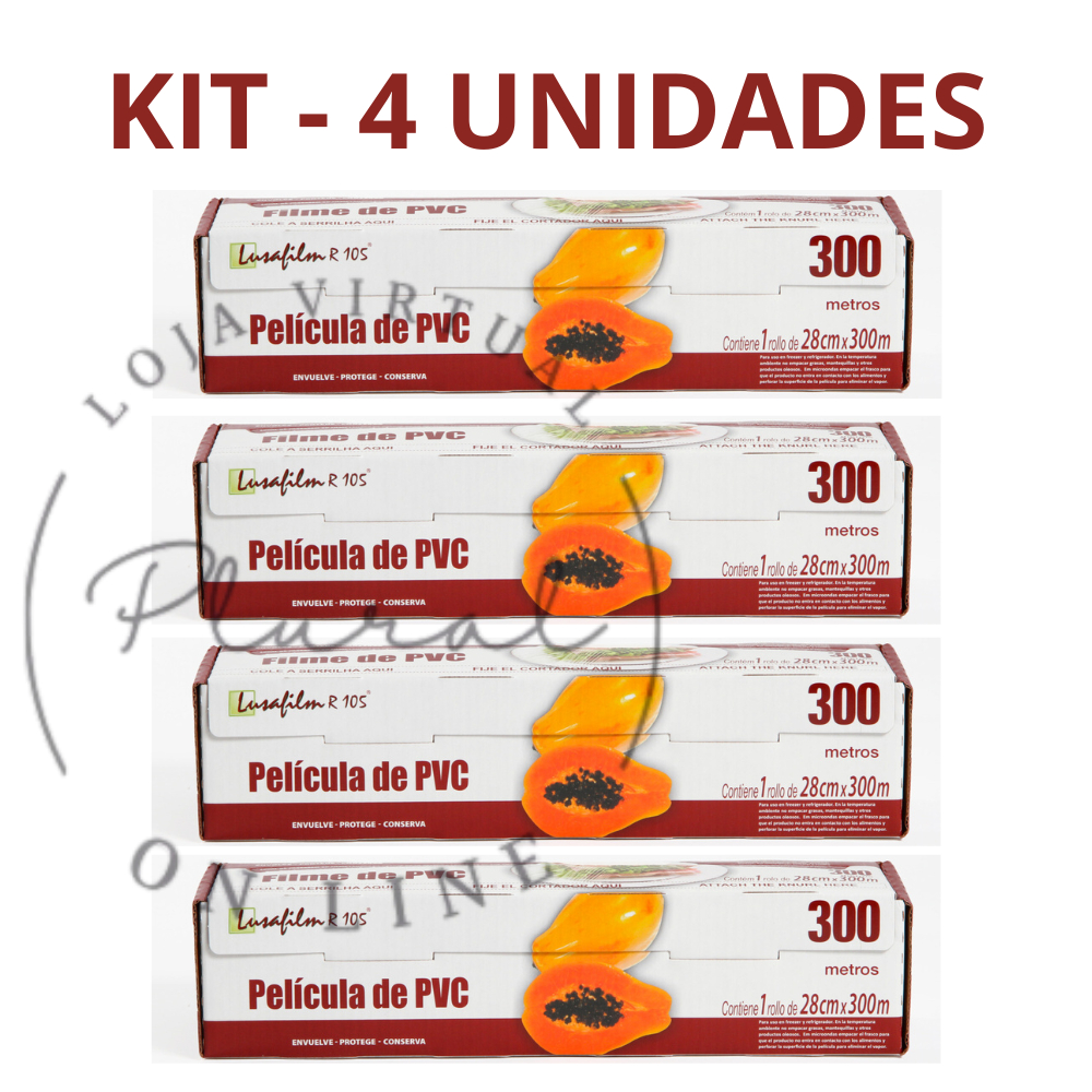 KIT 4 Filmes PVC 28cm X 300 Metros - Filme de PVC - COM LÂMINA DE CORTE
