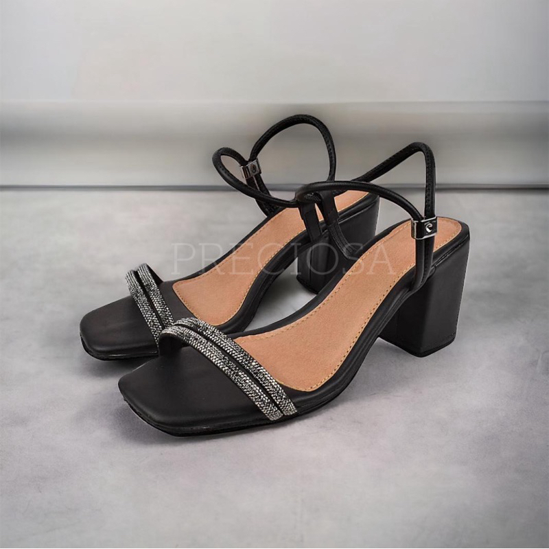SANDALIA FEMININA SALTO BLOCO MEDIO TIRA STRASS CALÇE FACIL CONFORT em Oferta na Shopee