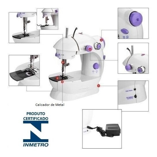 Mini Máquina De Costura Reta LANMAX LMD-202 Bivolt Ou Pilha Pedal Compacta e Leve Dupla Velocidade
