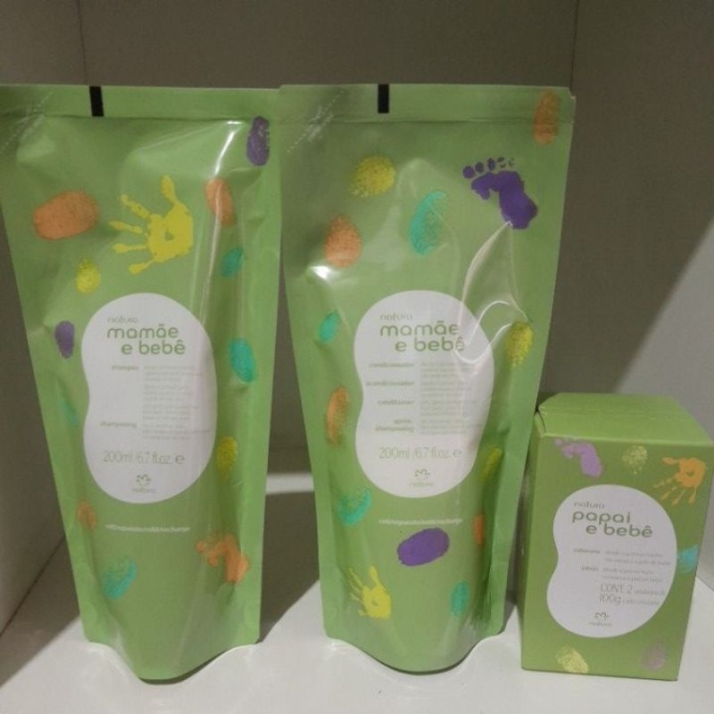 kit shampoo e condionador+sabonete em barra com 2 mamãe bebe