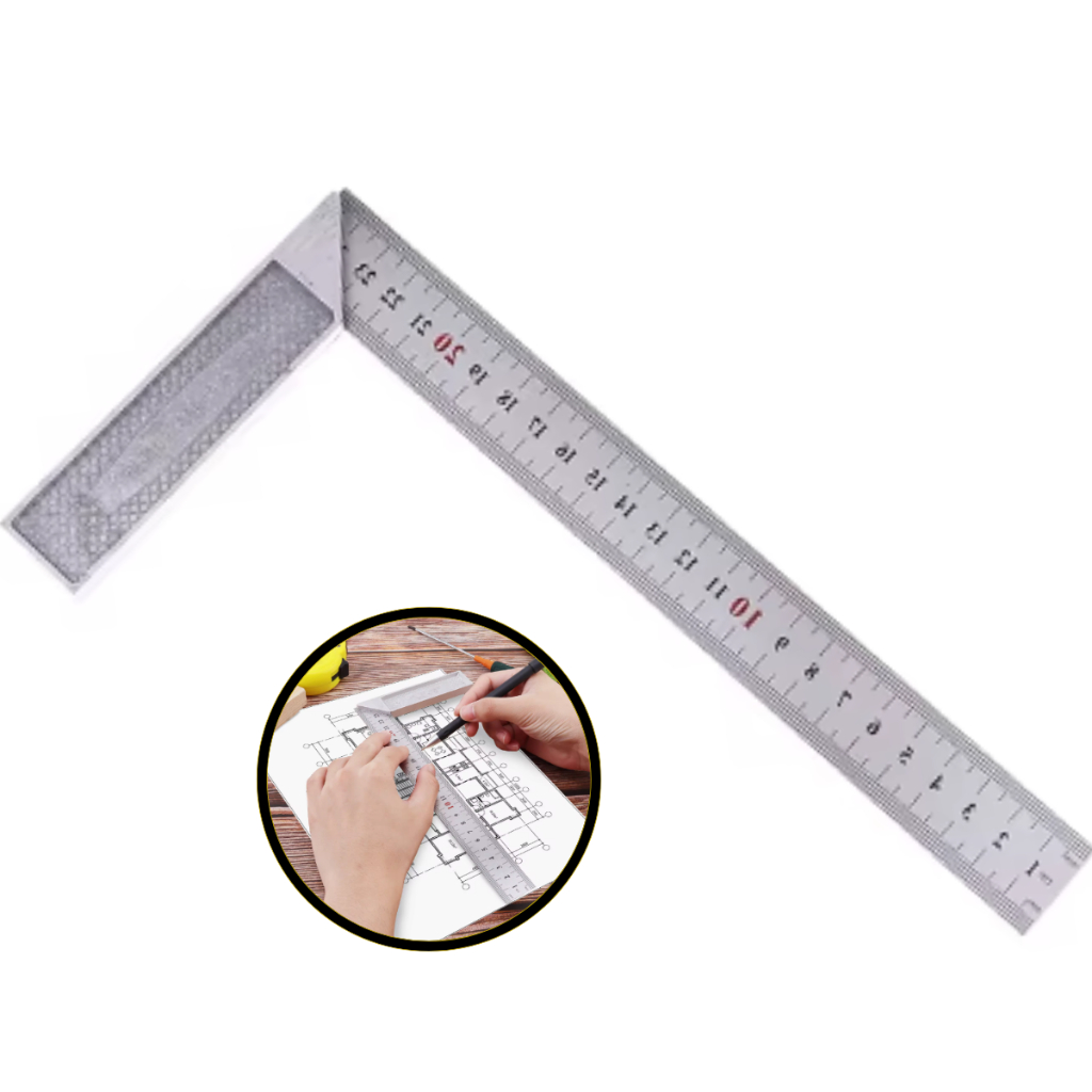 Esquadro Aço Inox Com Cabo De Alumínio 10'' 25 cm - Régua Medição