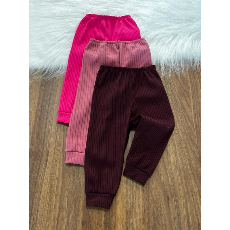 kit 3 Calça Mijão Bebê Menino e Menina Malha Canelada Enxoval Para Bebês