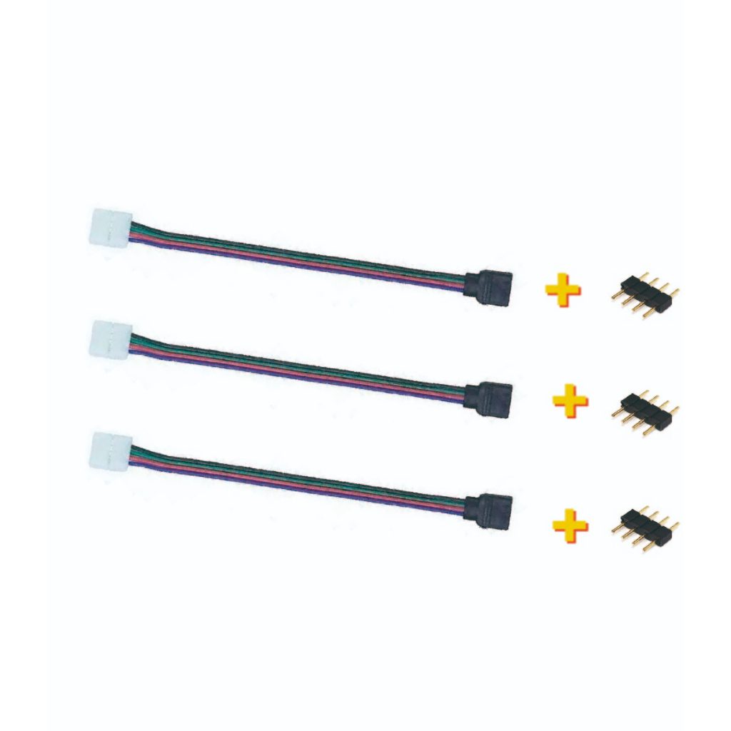 KIT COM ATÉ 10 Emenda Rápida RGB c/ Conector Fêmea + Plug 4 pinos vias para Fita de Led 5050 3528