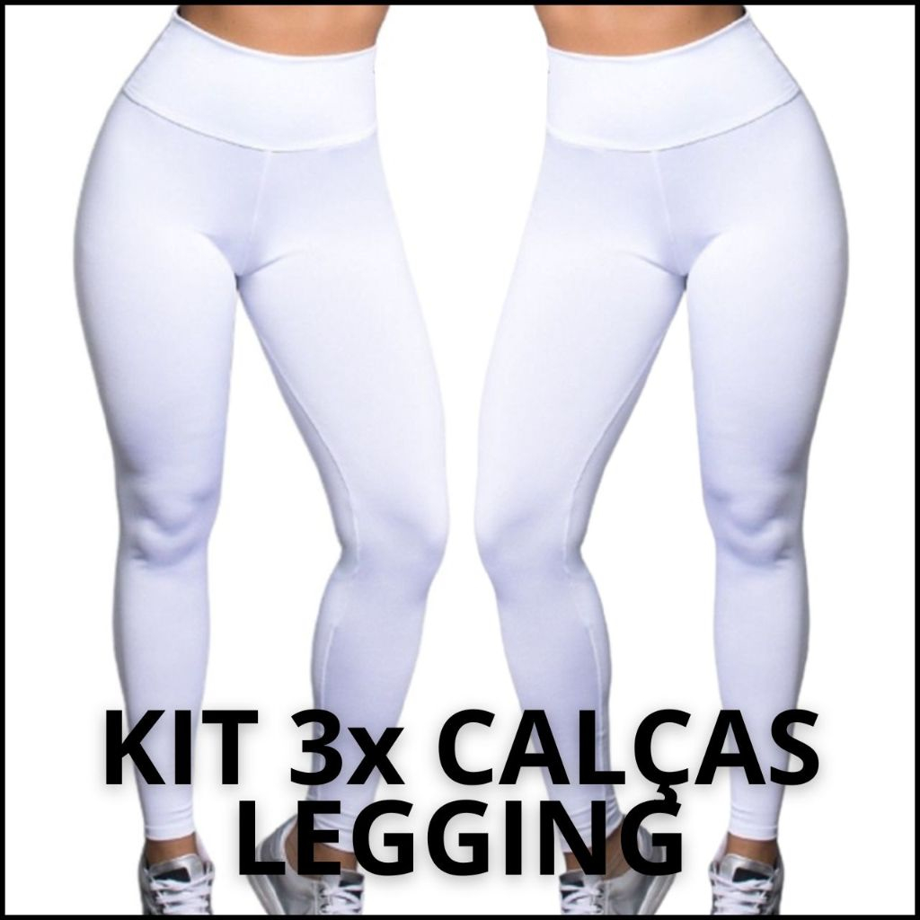 KIT 3X Calças LEGGINGS Brancas Suplex Feminina, Uniforme de Medicina Enfermagem, Estética, Dentista, Medicina Uso Casual em Oferta na Shopee
