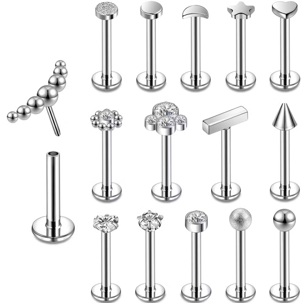 Kit 12 Piercing Labert pin push de plug Tragus ,Helix coração /Estrela/Lua ,Piercing Aço cirúrgico