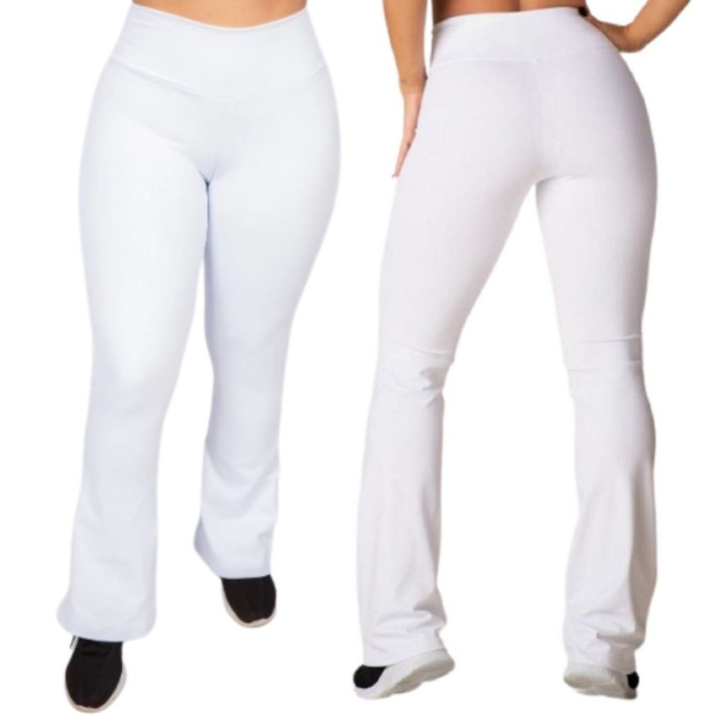 KIT TRÊS Calças Leggings FLARES Brancas BAILARINA Lisa Suplex Academia Enfermagem Esteticista Cós Alto, Fisioterapeutas, Dentistas, Enfermagem — imagem 2 de 2