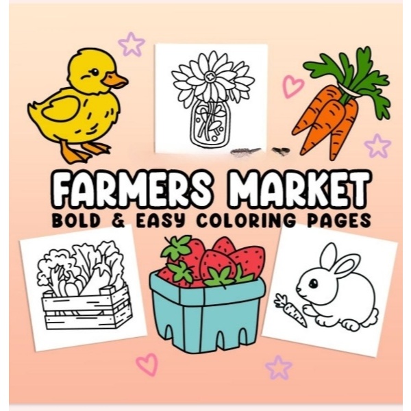 Kit 30 Desenhos Para Pintar E Colorir Ilustrações do livro Farmers Market! - Folha A4 Inteira! 1 Por Folha!