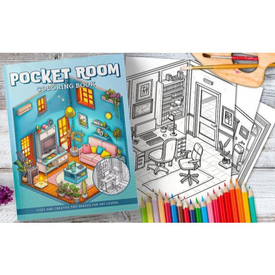 Kit 55 Desenhos Para Pintar E Colorir Ilustrações do livro Pocket Room - Folha A4 Inteira! 1 Por Folha!