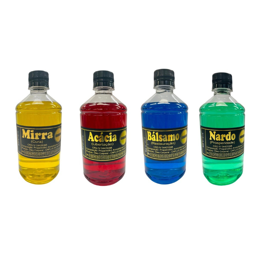 Óleo de Unção kit com 4 óleo de 500ml - Nardo, Balsamo, Acácia e Mirra