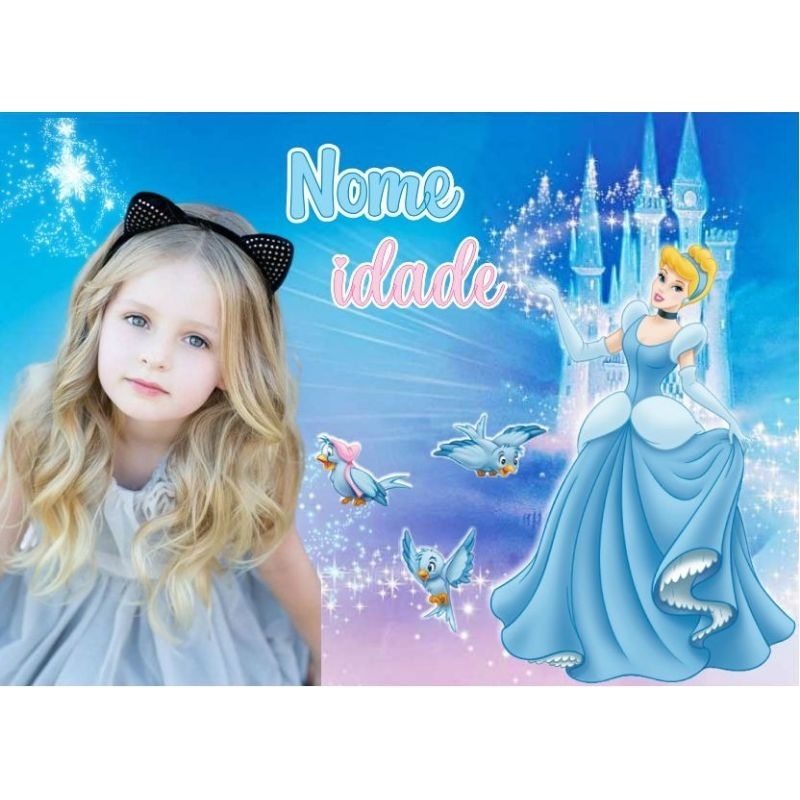 Lembrancinha barata Cinderela personalizada - ímã de geladeira com foto, nome e idade para Festa de Aniversário