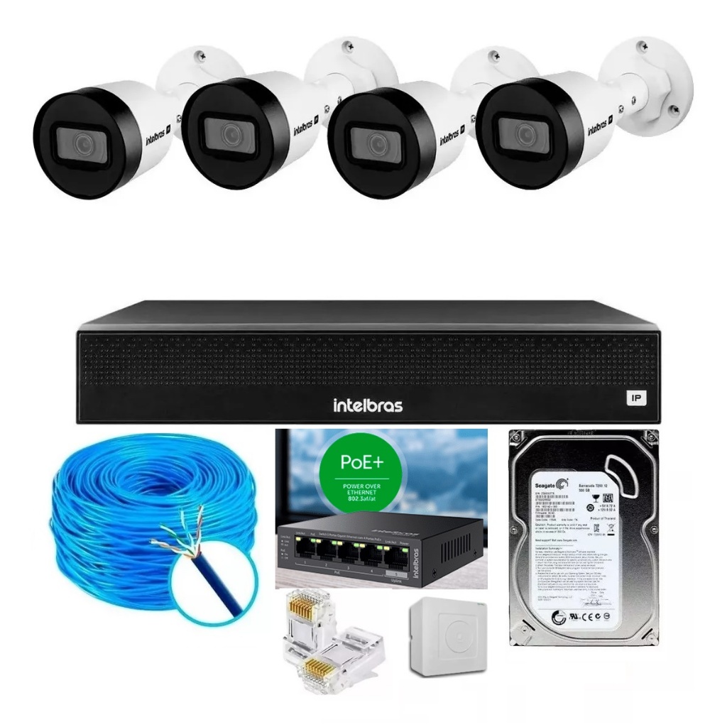 Kit 4 Câmeras Vip1230 B Bullet Ip67 2mp Nvr Nvd 4 Canais