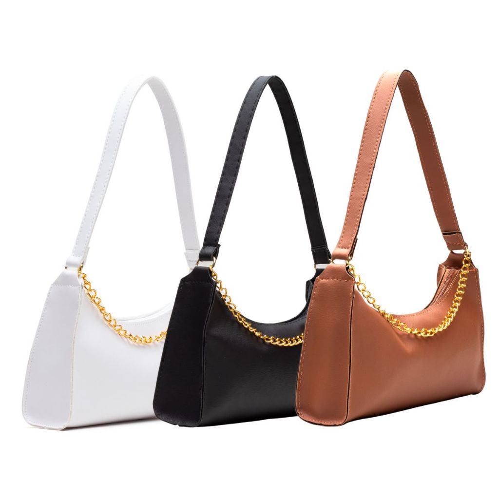KIT BOLSAS FEMININAS 3 BAGUETES LISAS PEQUENAS CORRENTES DE OMBRO E DE MÃO PEQUENAS MEIA L...