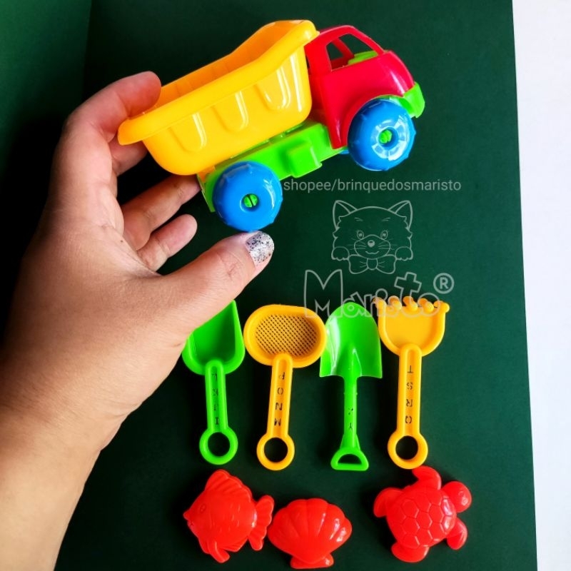 Mini Brinquedos Caminhão, Forminhas e Pás para Brincar na Praia