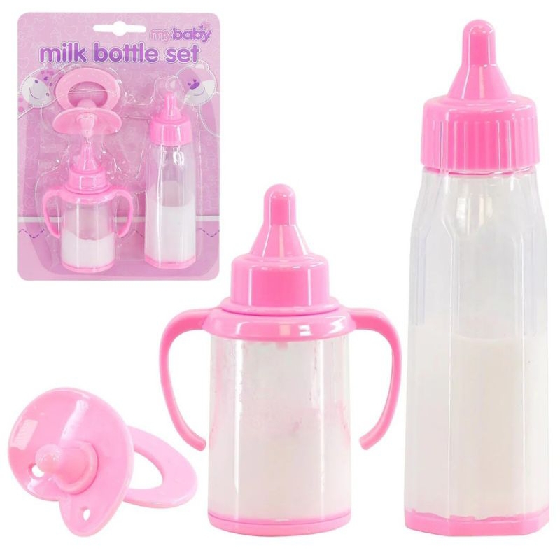 Mamadeira pra boneca kit 3 peças chupeta pra bebê reborn pequena leite mágico faz de conta