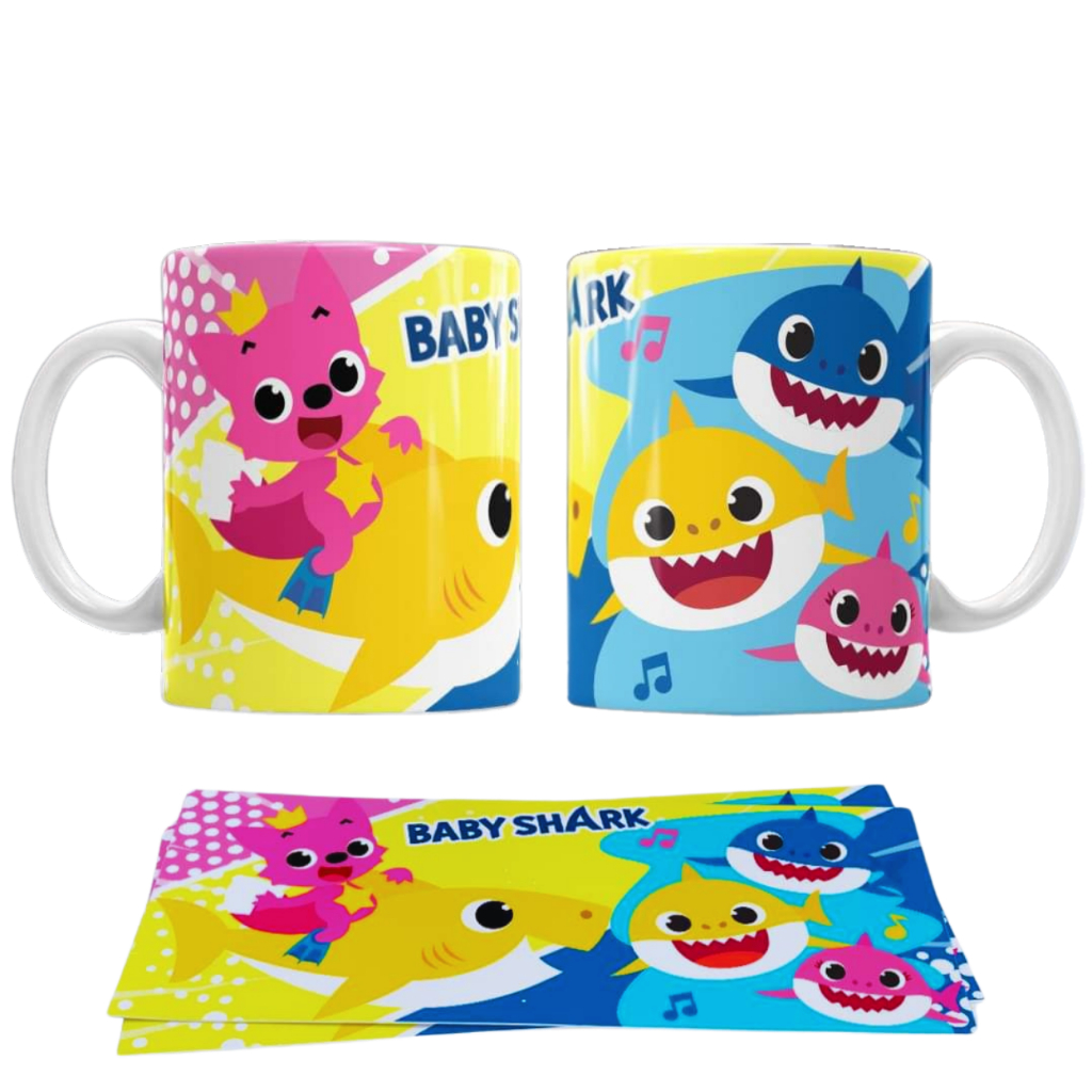 Caneca BabyShark Personalizada 325ml Branca Porcelana