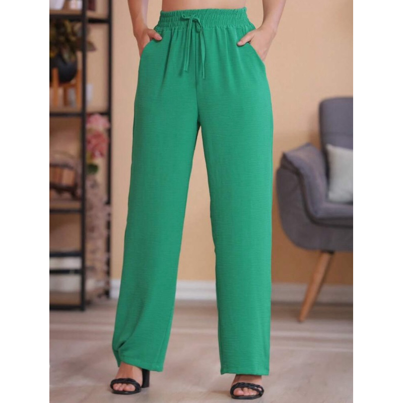 Calça Pantalona Alfaiataria Feminina Com Bolso Cintura Alta tecido leve moda verão tecido Duna em Oferta na Shopee