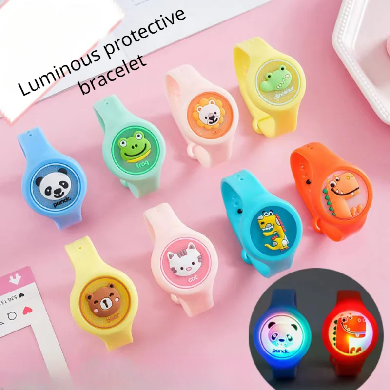Pulseira repelente de mosquito infantil, Relógio luminoso dos desenhos animados, Botão Flash portátil com luz