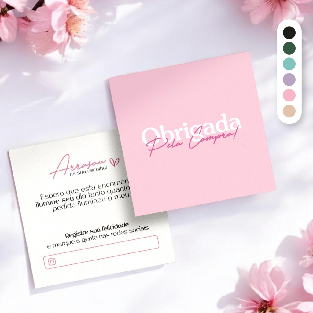 Cartão de agradecimento ao cliente Cores - Obrigada pela compra em Oferta na Shopee