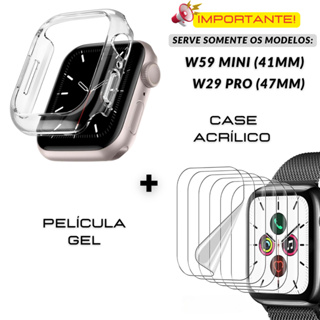 Case Acrílico + Película Silicone Protetora Para Smartwatch W29 Pro 47mm e W59 mini 41mm Microwear em Oferta na Shopee