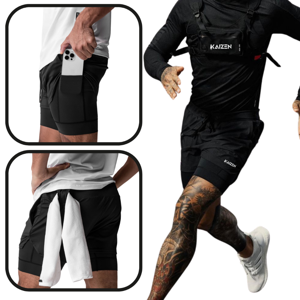 shorts 2 em 1 academia e treino sport fit dry fit com elastano com proteçao uv SPORTS