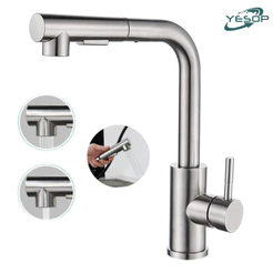YESOP Torneira Pia Cozinha Bancada Gourmet Monocomando Inox Escovado Com Spray Extensor