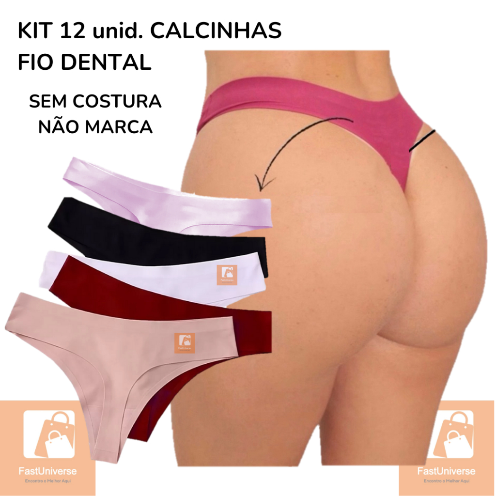 Kit 12 Calcinhas Fio Dental  Sem Costura Corte a Laser Acabamento Top