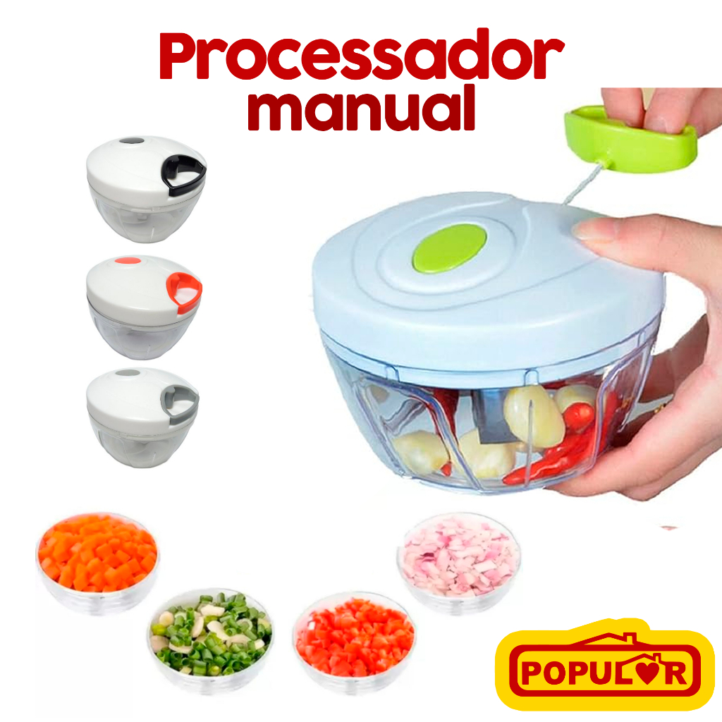 Mini Processador Manual de Alimentos Triturador 3 Lâminas 500ml Grande 200ml