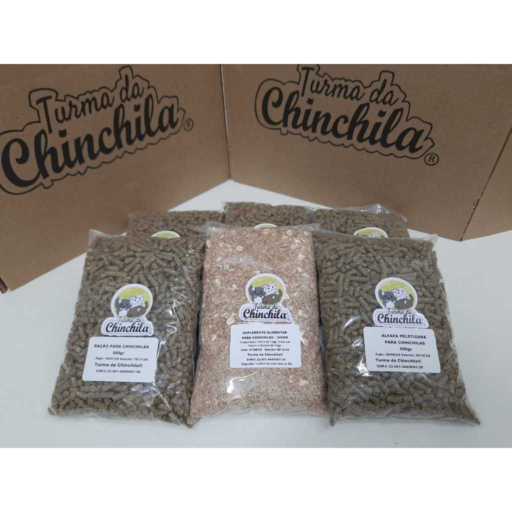 KIT 34 - 3 Rações + 2 Alfafas Peletizadas + 1 Suplemento Turma da Chinchila em Oferta na Shopee