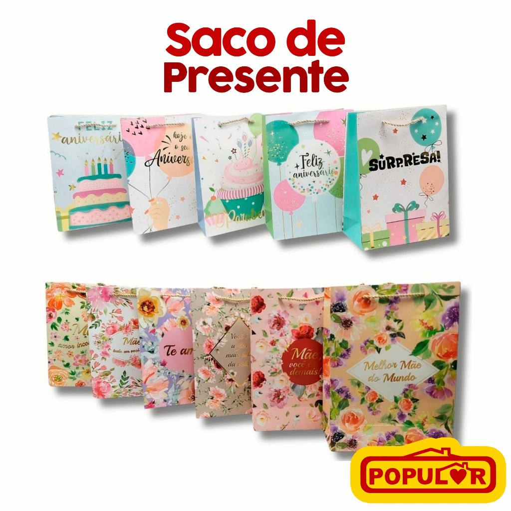 Sacola Papel presente e Embalagem Bolsa Temas unidade