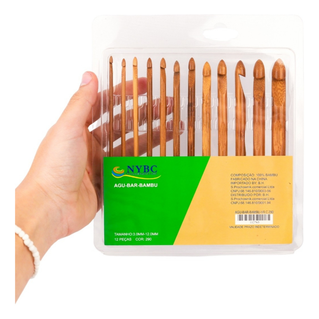 Kit Agulhas Para Barbante Bambu AGU-BAR-BAMBU NYBC Estojo Com 12 Peças - Fibra Bambu Leve Resistente