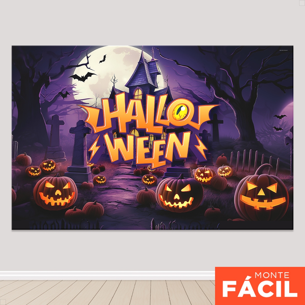Painel De Festa Decoração Halloween Monstros Retangular Horizontal Em Tecido - ANV-2819 em Oferta na Shopee