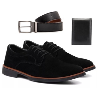 Sapato Oxford social Masculino Formal Elegante Couro Sapato com Cadarço Com Carteira E Cinto
