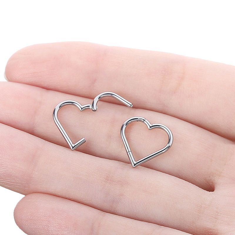Kit 12 Piercing Argola Click Em Aço Cirúrgico Coração Liso 8mm