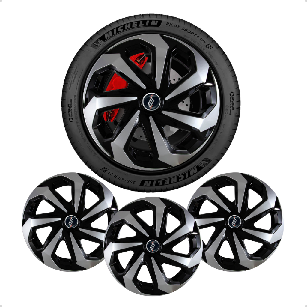 Calota Esportiva Aro 13 Spider Preto Prata Elite Universal