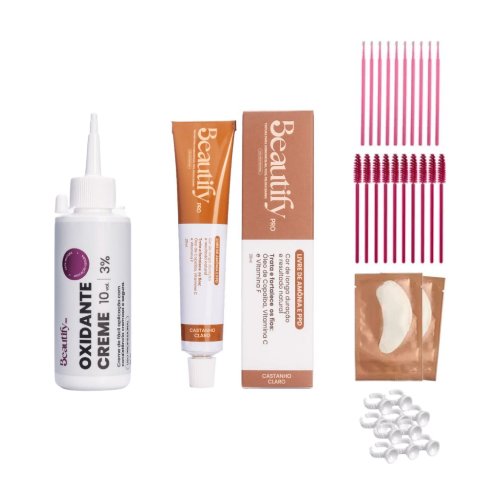 Kit Oxidante Tintura Castanho Claro Para Cílios Beautify Pro