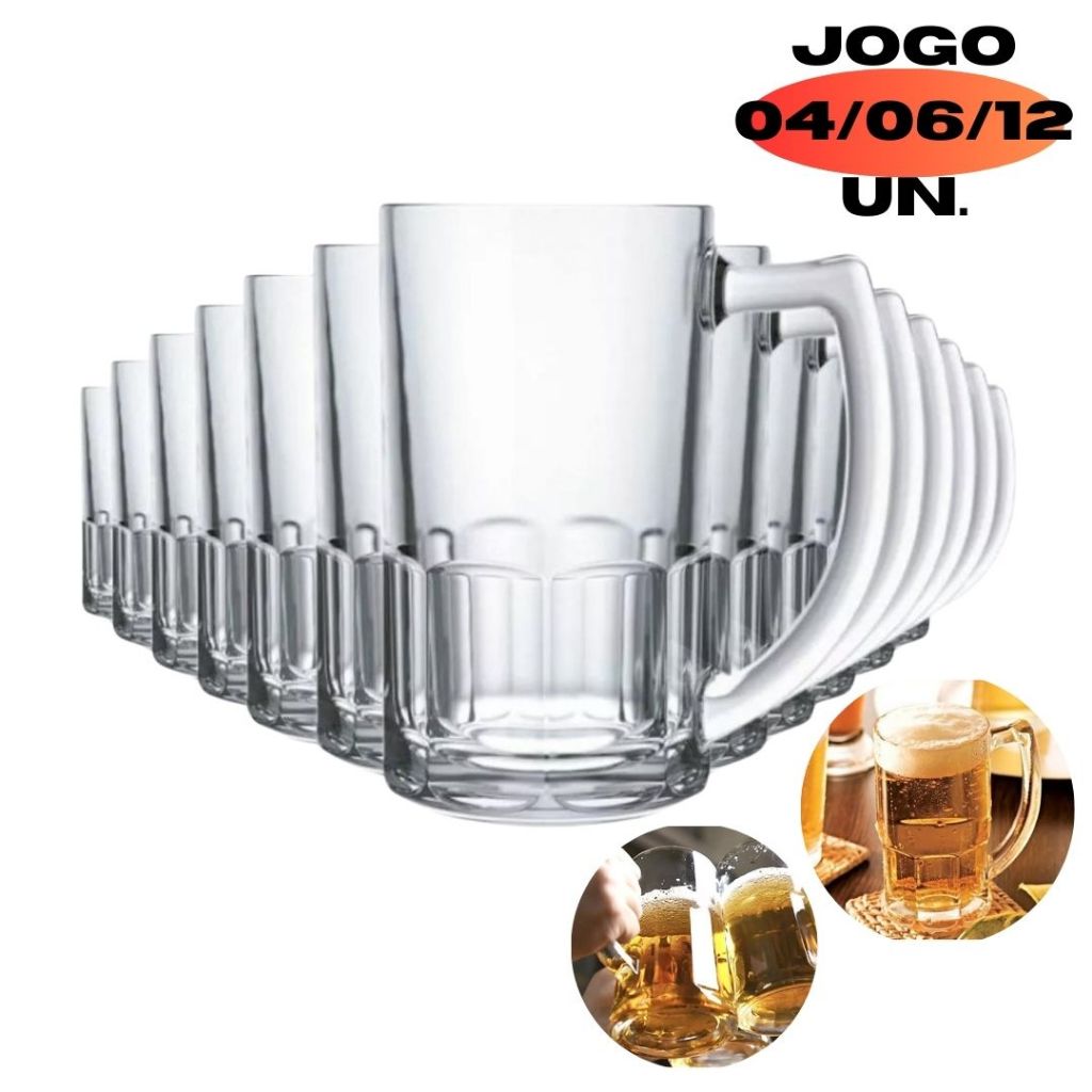 Jogo 04/06/12 Caneca Vidro 340ML Chopp Cerveja Bristol Resistente Bar Buffet Restaurante Chopinho