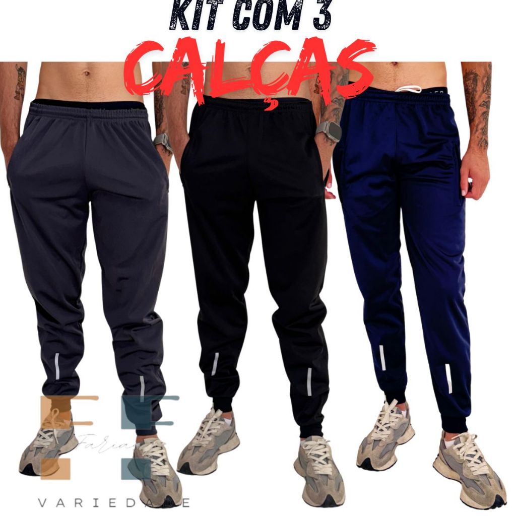 3 Calças Masculina Jogger Com Refletivo