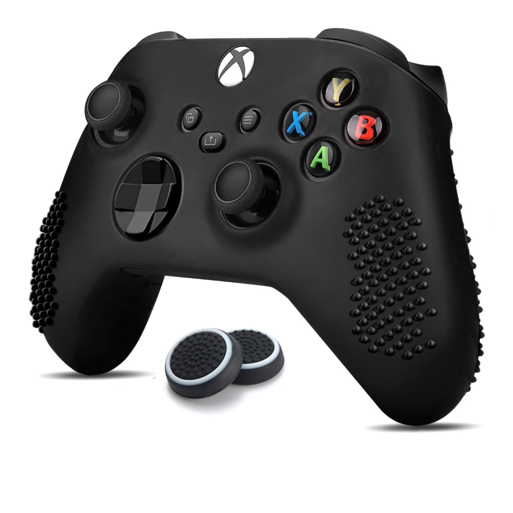 Kit Capa de Silicone Xbox Series S/X Preta + Par Grip Preto c/ Branco